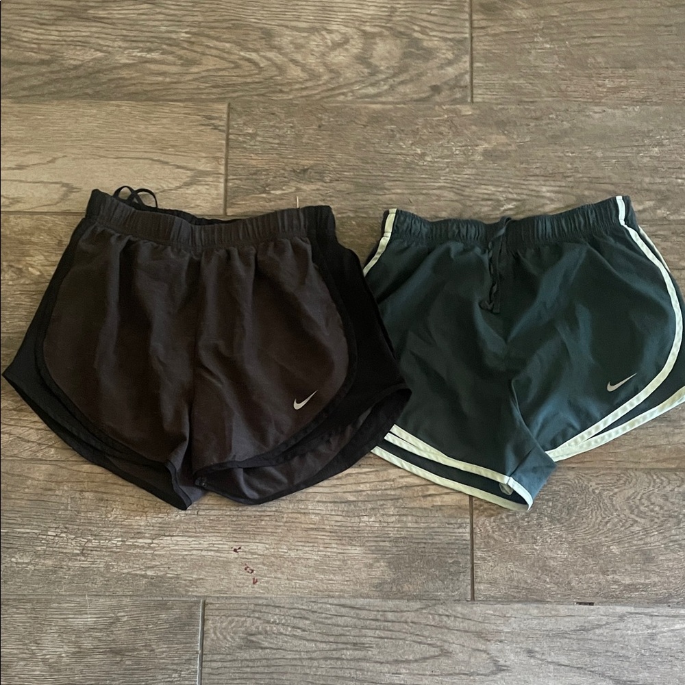 Nike Women's Black and Dark Green Athletic Shorts